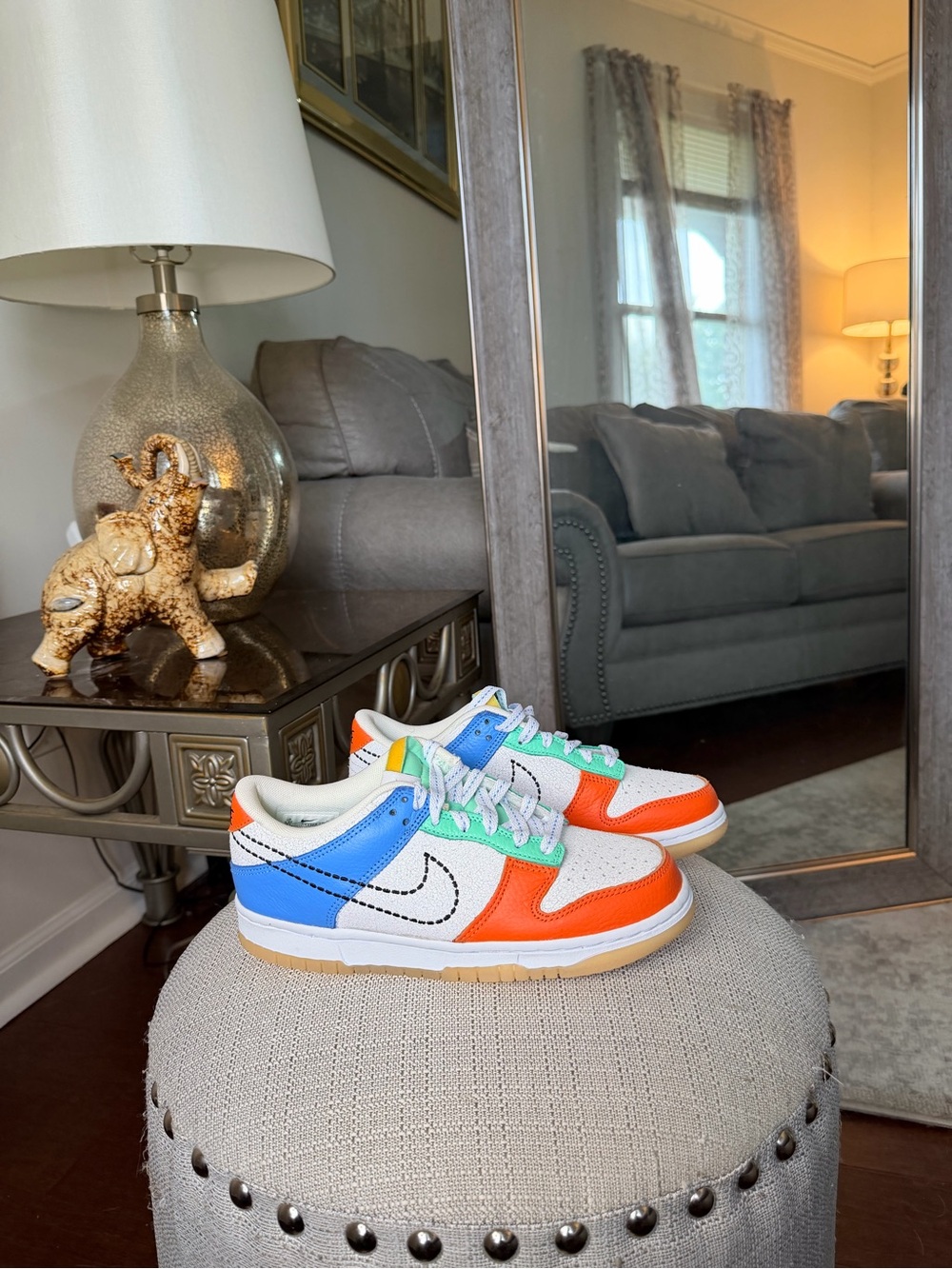 Colorblock Nike Dunks in Orange, Blue & Green - Picture 4 of 5